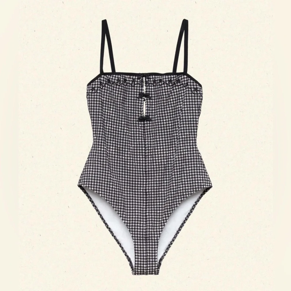 NWT Doen Adrielle Maillot Bow One Piece Swim Suit La Maddalena Gingham Black - Picture 14 of 15